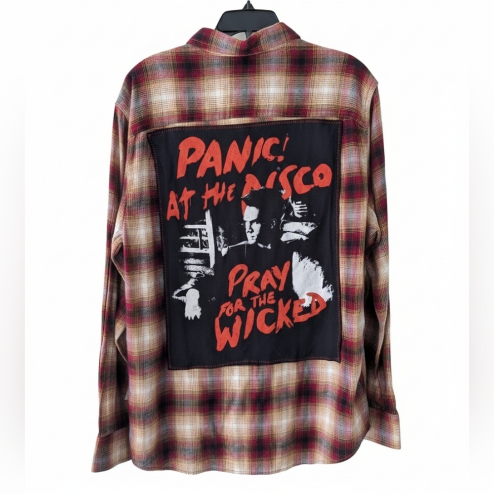 PANIC AT THE DISCO WICKED NEW Plaid Shirt Upcycled Hand Crafted Men's Large